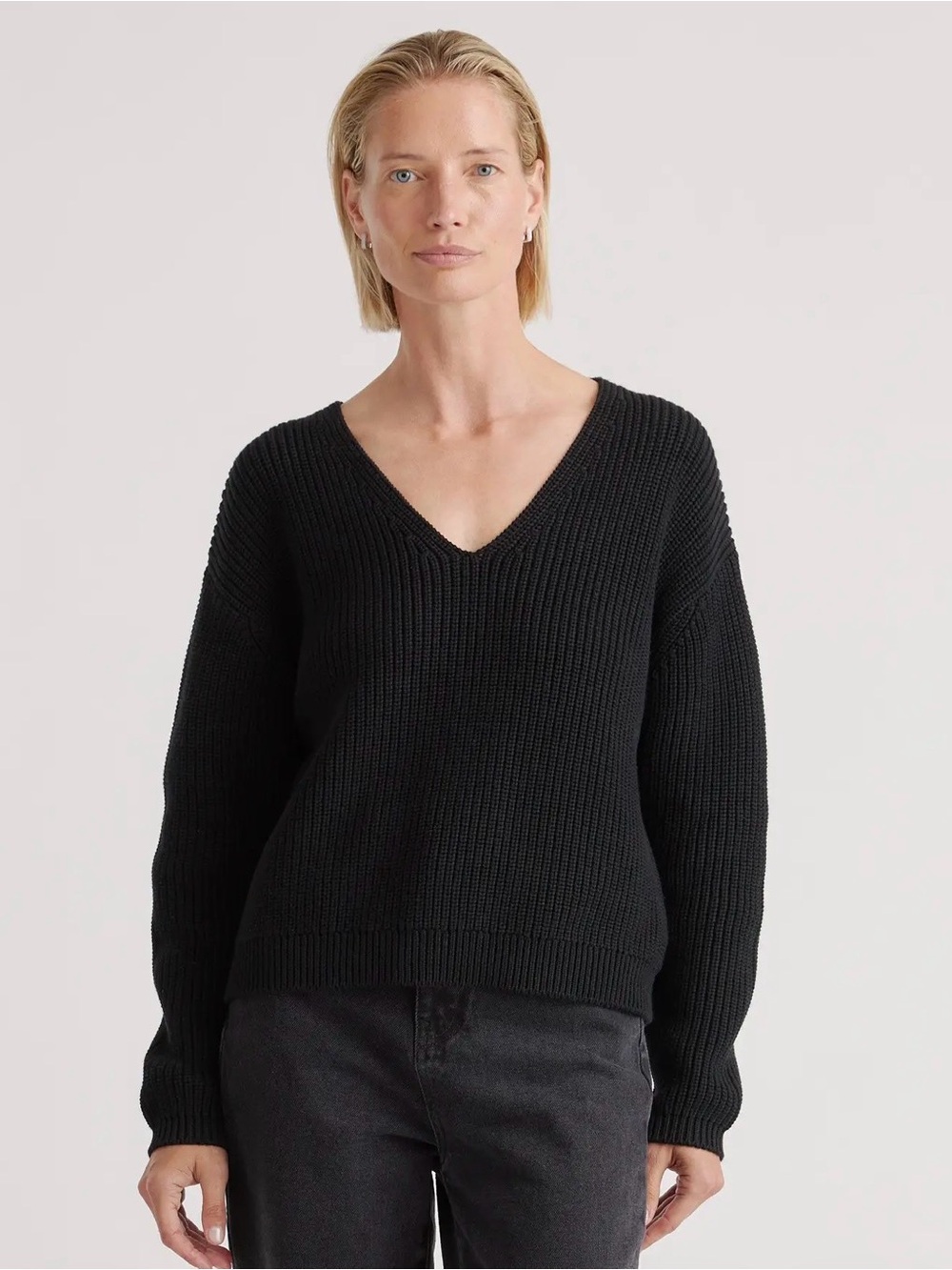 Quince 100% Organic Cotton Fisherman V-Neck Sweater